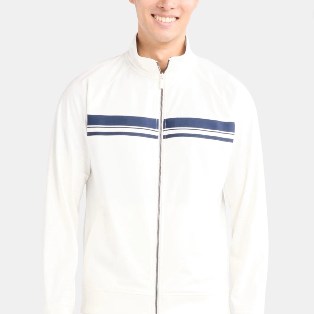 Athletic Works White Jacket with Navy Stripes Size XXL